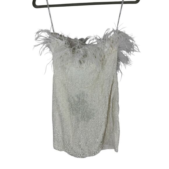 Retrofete Torin Sequin Feather Mini Dress Strapless Party Bridal Vegas NYE S - Picture 7 of 10
